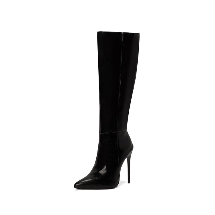 Damen Kniehohe Stiefel Spitz Absatz Reissverschluss