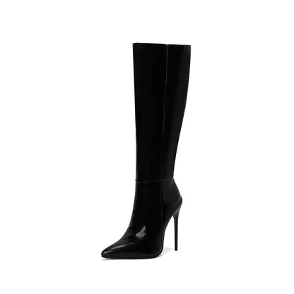 Damen Kniehohe Stiefel Spitz Absatz Reissverschluss