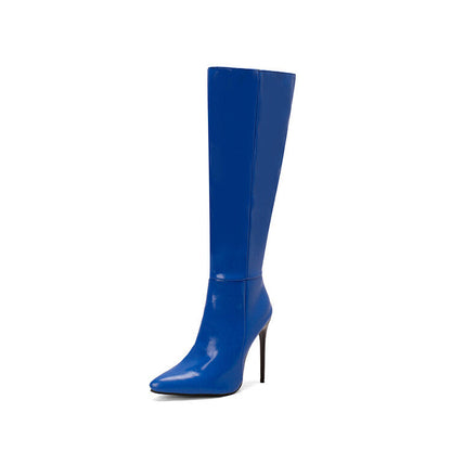 Damen Kniehohe Stiefel Spitz Absatz Reissverschluss