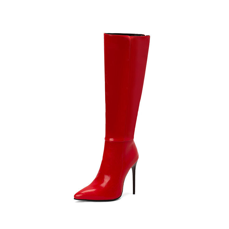 Damen Kniehohe Stiefel Spitz Absatz Reissverschluss