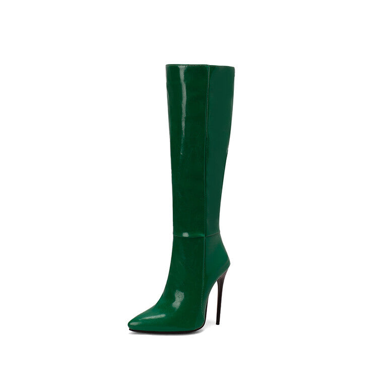 Damen Kniehohe Stiefel Spitz Absatz Reissverschluss