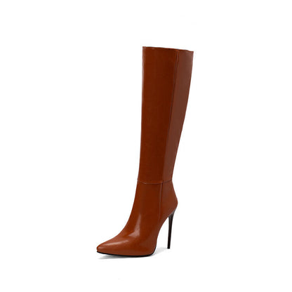 Damen Kniehohe Stiefel Spitz Absatz Reissverschluss
