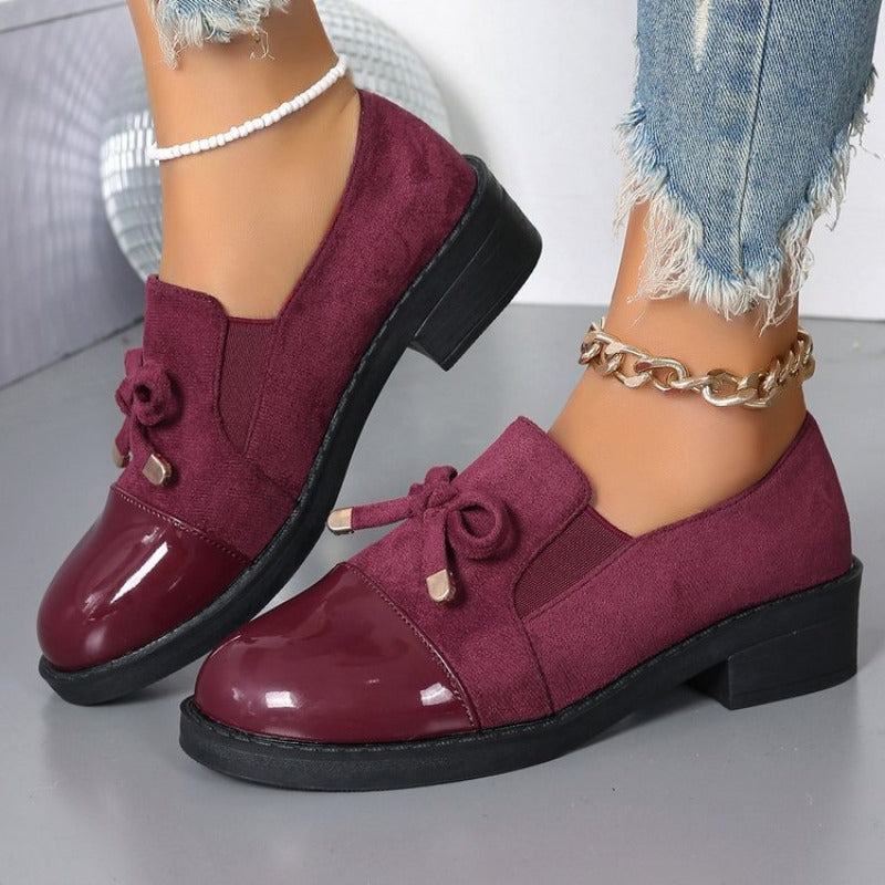 Damen Loafers Schleife Blockabsatz