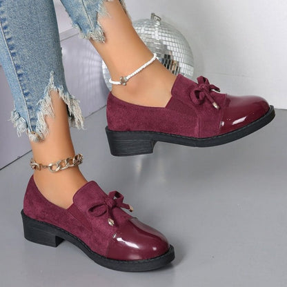 Damen Loafers Schleife Blockabsatz