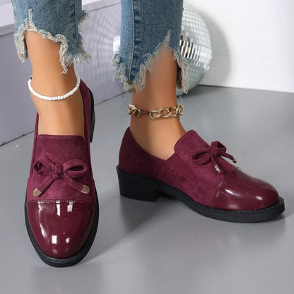Damen Loafers Schleife Blockabsatz
