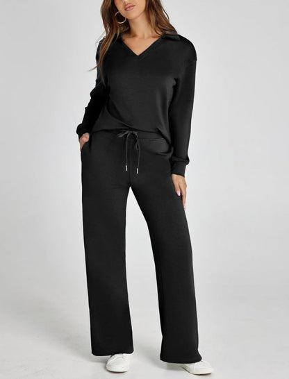 Damen Freizeitanzug mit Reißverschluss-Pullover und weite Hose