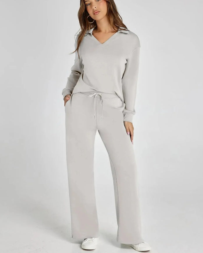 Damen Freizeitanzug mit Reißverschluss-Pullover und weite Hose