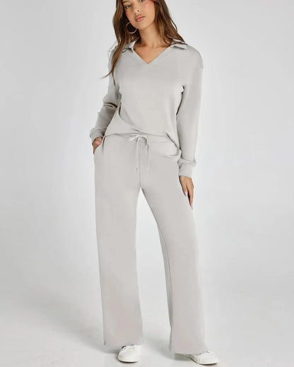 Damen Freizeitanzug mit Reißverschluss-Pullover und weite Hose