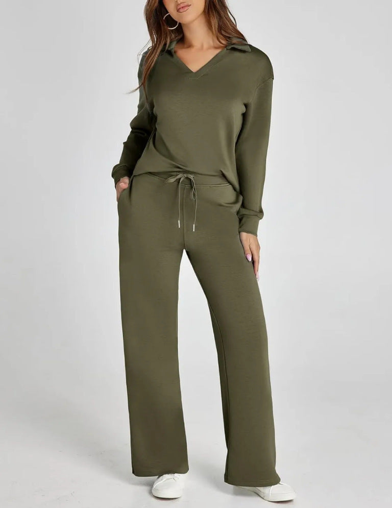 Damen Freizeitanzug mit Reißverschluss-Pullover und weite Hose