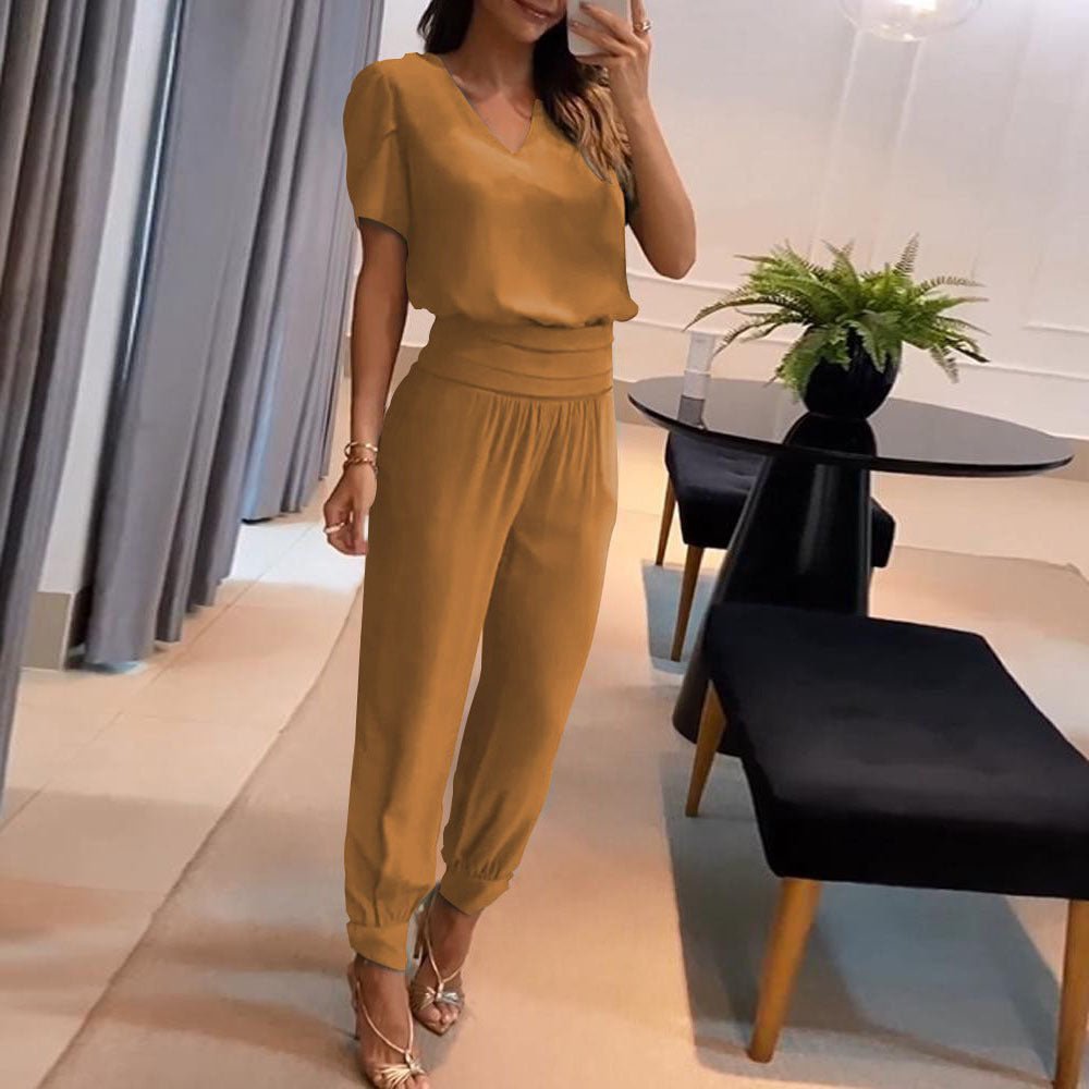 Damen Sommer Zweiteiler Moderner Print V-Ausschnitt