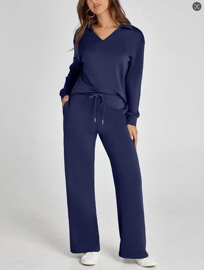 Damen Freizeitanzug mit Reißverschluss-Pullover und weite Hose