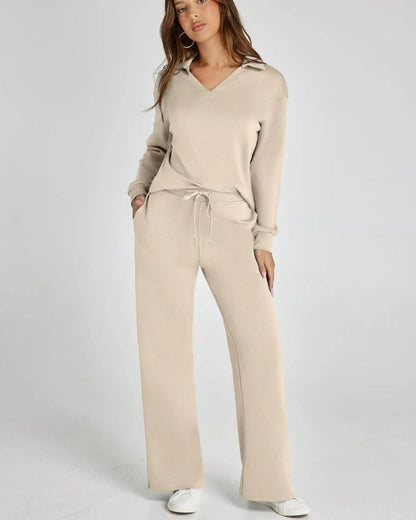 Damen Freizeitanzug mit Reißverschluss-Pullover und weite Hose