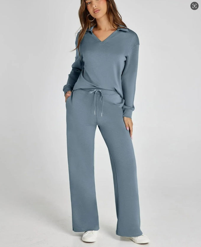 Damen Freizeitanzug mit Reißverschluss-Pullover und weite Hose