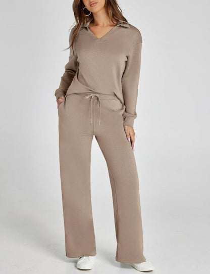 Damen Freizeitanzug mit Reißverschluss-Pullover und weite Hose