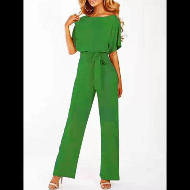 Damen Jumpsuit Taillengürtel Figurbetont