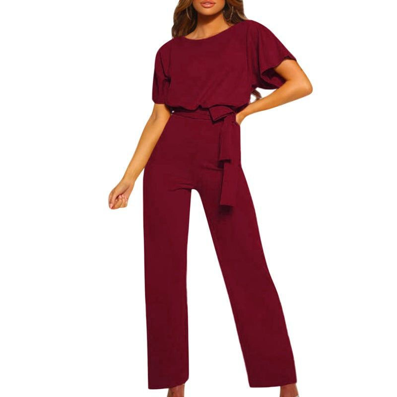Damen Jumpsuit Taillengürtel Figurbetont