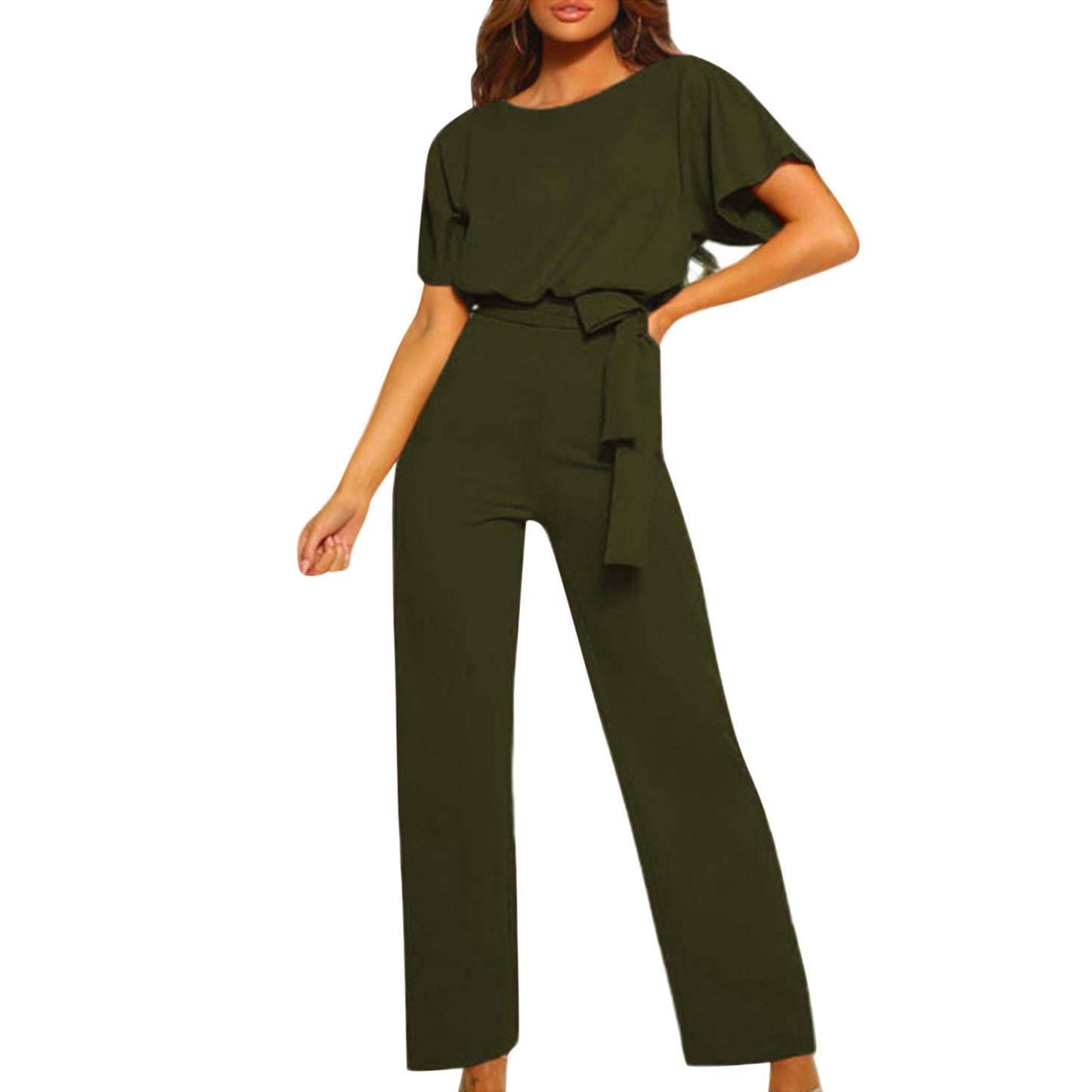 Damen Jumpsuit Taillengürtel Figurbetont
