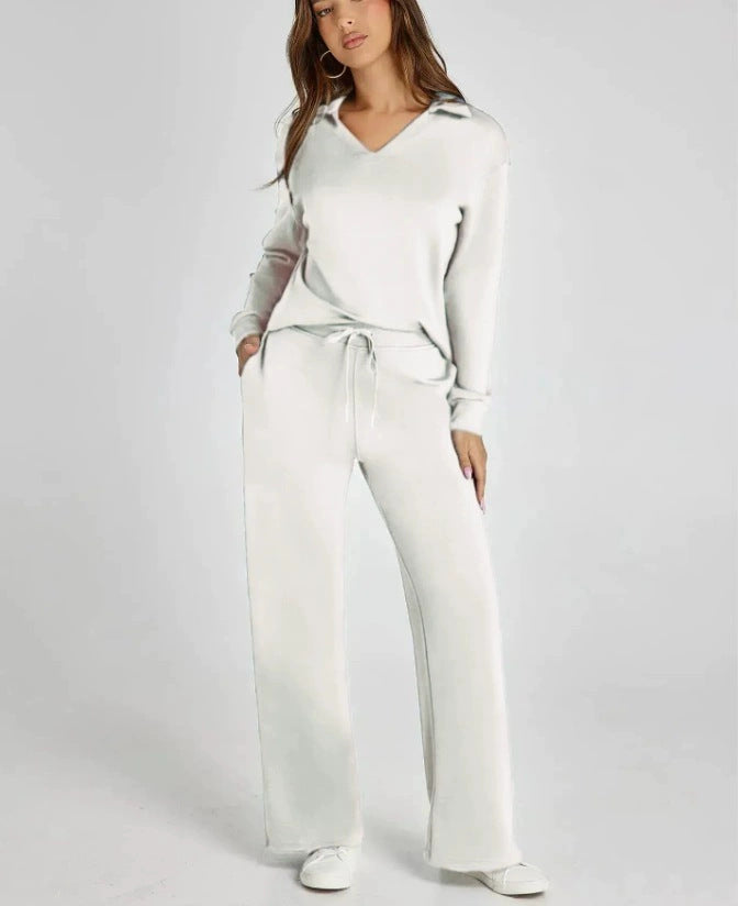 Damen Freizeitanzug mit Reißverschluss-Pullover und weite Hose
