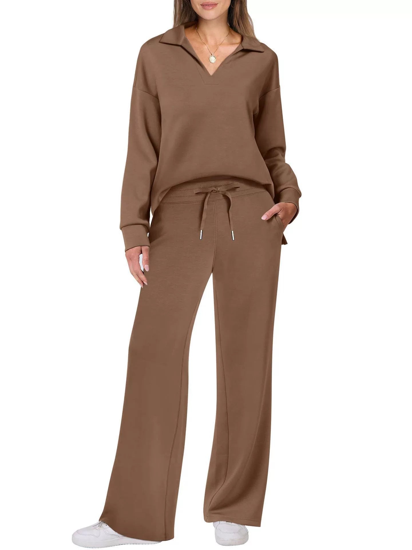 Damen Freizeitanzug mit Reißverschluss-Pullover und weite Hose