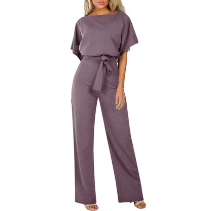 Damen Jumpsuit Taillengürtel Figurbetont