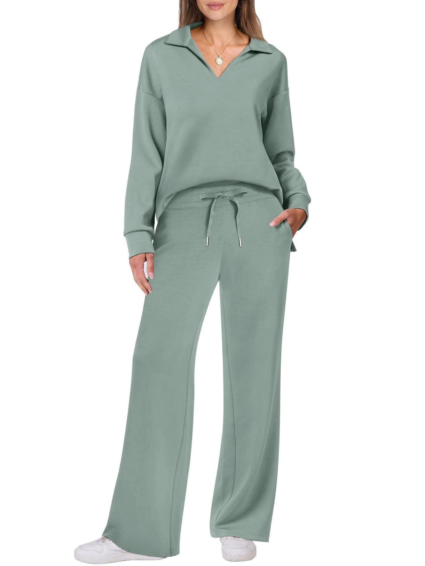 Damen Freizeitanzug mit Reißverschluss-Pullover und weite Hose