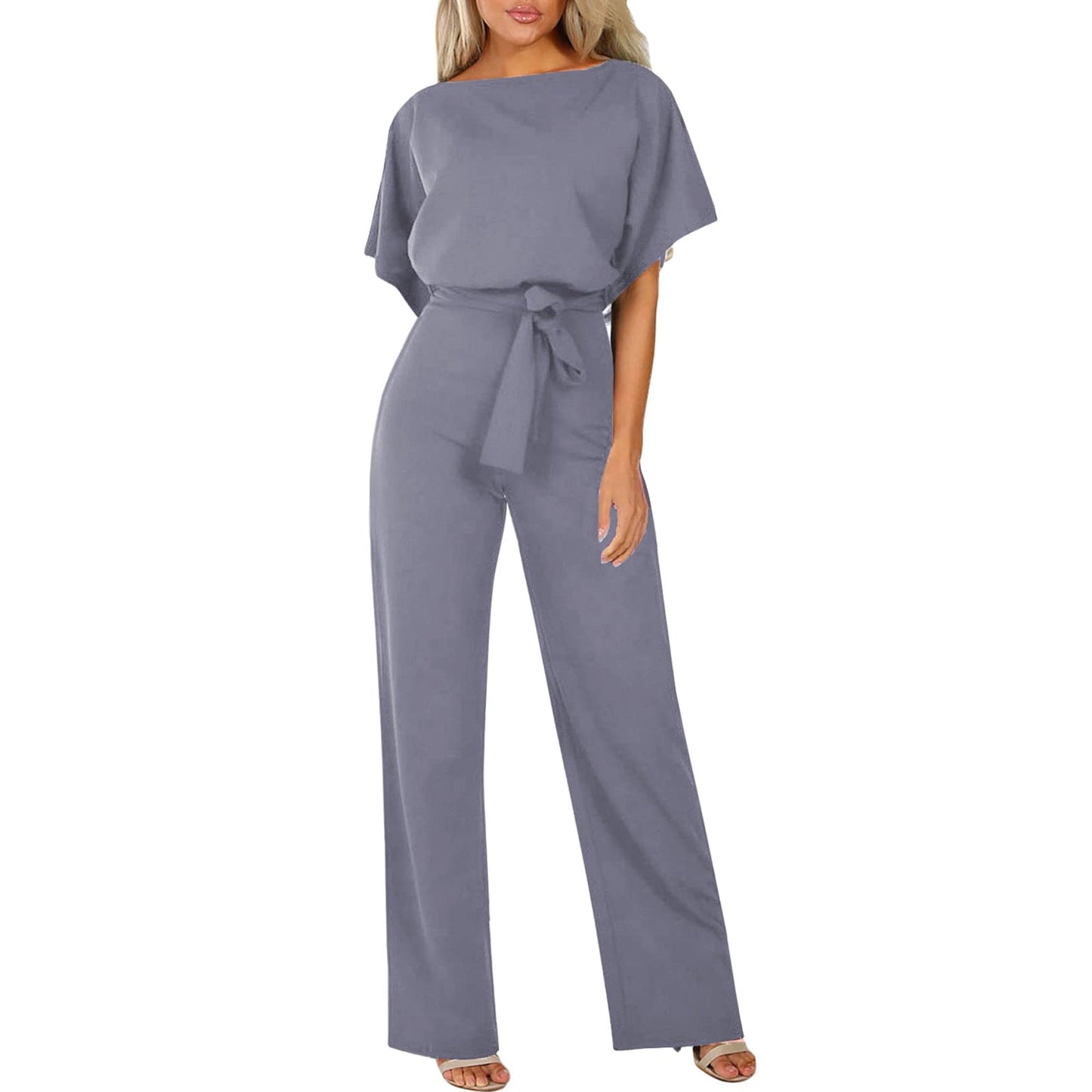 Damen Jumpsuit Taillengürtel Figurbetont