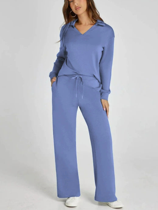 Damen Freizeitanzug mit Reißverschluss-Pullover und weite Hose