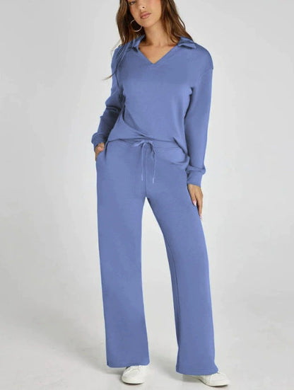 Damen Freizeitanzug mit Reißverschluss-Pullover und weite Hose