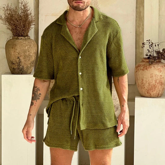 Herren Waffelstrick Set Hemd und Shorts - Norvielle