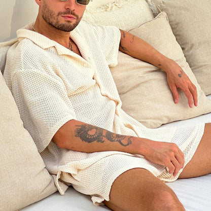 Herren Waffelstrick Set Hemd und Shorts