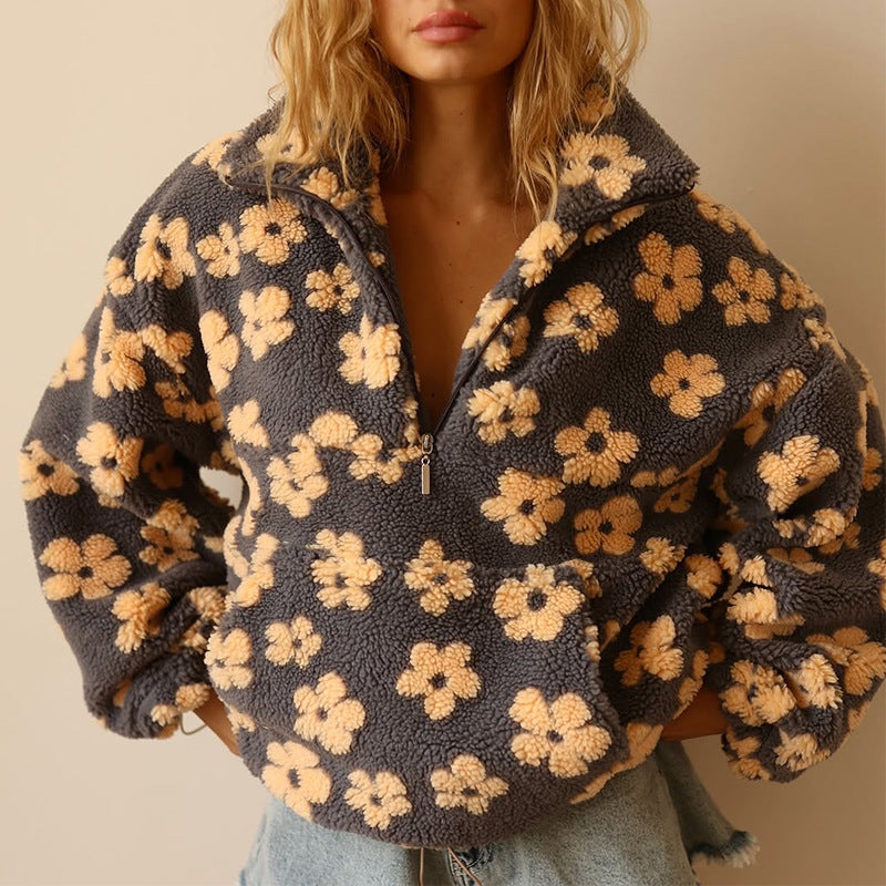Damen Fleecejacke Varm Blumenmuster