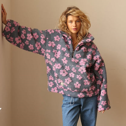 Damen Fleecejacke Varm Blumenmuster