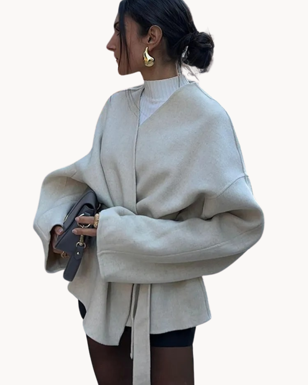 Damen Oversized Mantel mit Taillengürtel und Reverskragen