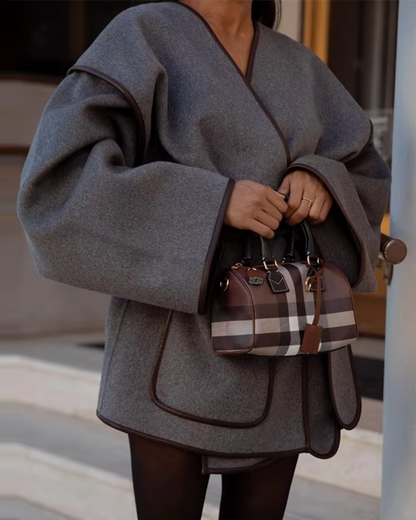 Damen Oversized Mantel mit Taillengürtel und Reverskragen