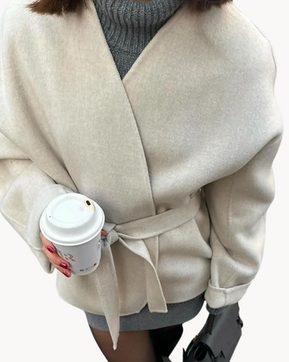 Damen Oversized Mantel mit Taillengürtel und Reverskragen
