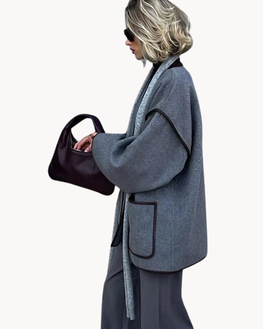 Damen Oversized Mantel mit Taillengürtel und Reverskragen