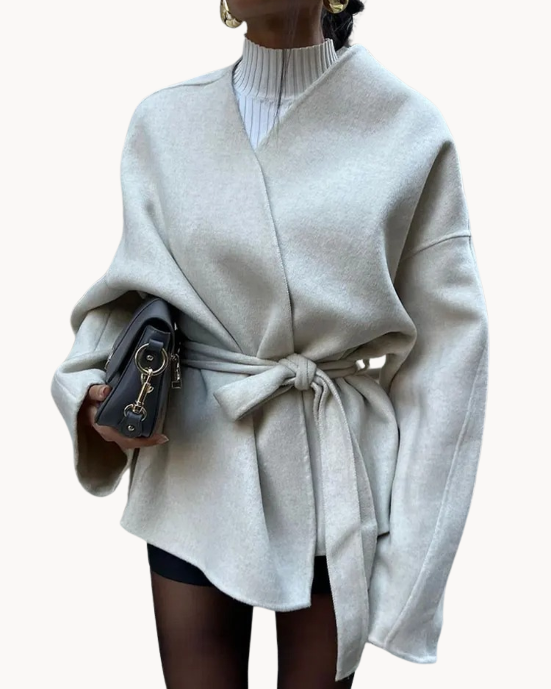 Damen Oversized Mantel mit Taillengürtel und Reverskragen