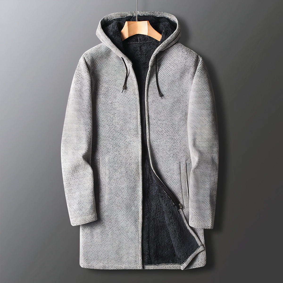 Herren Plüschjacke Kapuze Reißverschluss Warm Teddy-Fleece Schwarz - Norvielle