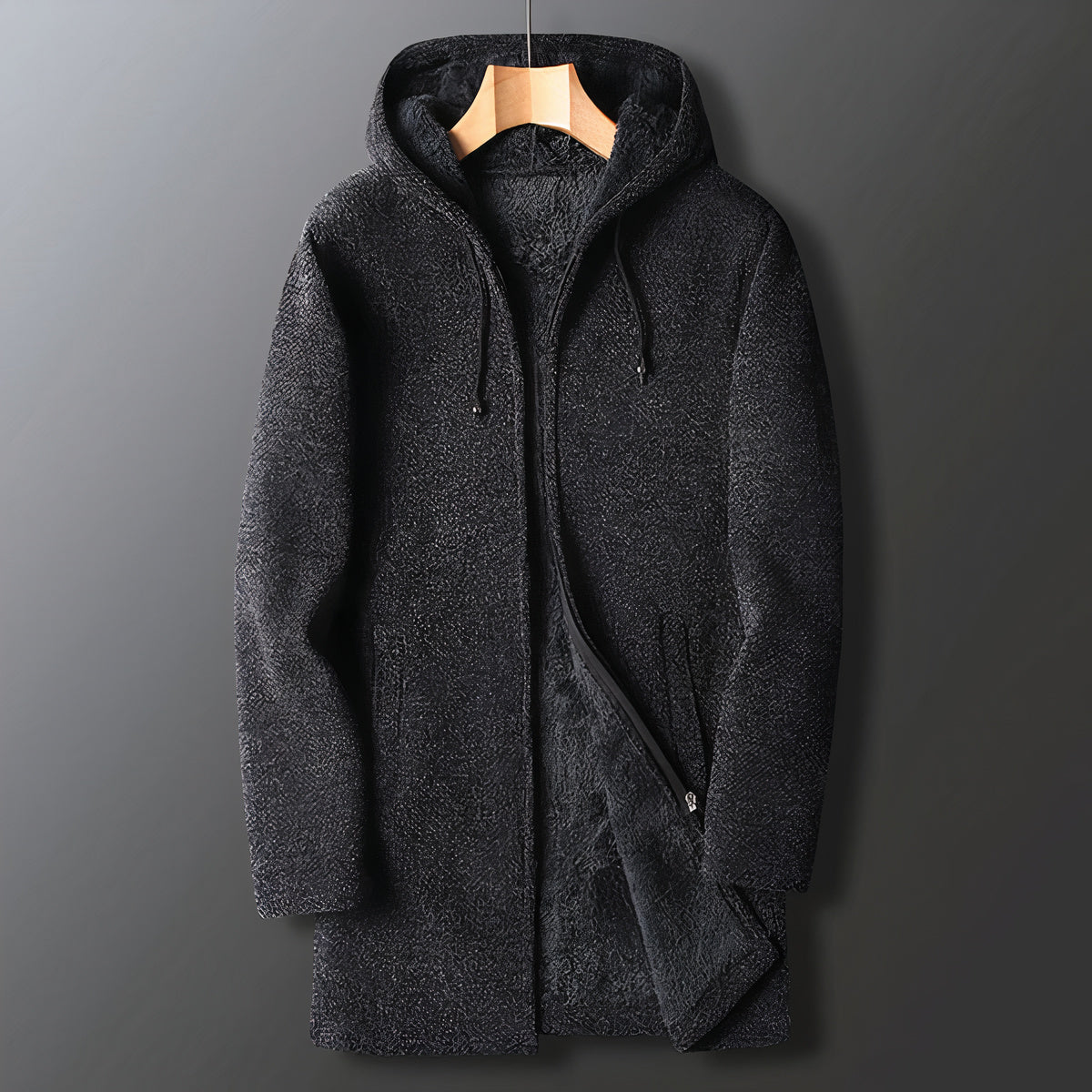 Herren Plüschjacke Kapuze Reißverschluss Warm Teddy-Fleece