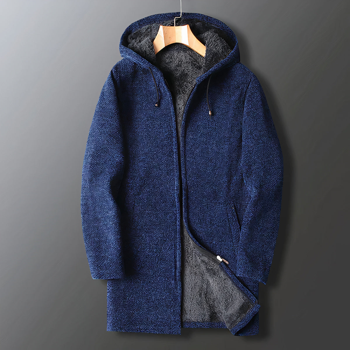 Herren Plüschjacke Kapuze Reißverschluss Warm Teddy-Fleece