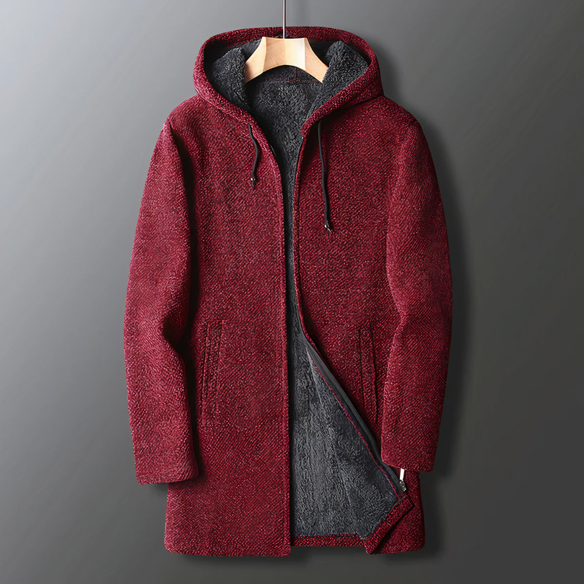 Herren Plüschjacke Kapuze Reißverschluss Warm Teddy-Fleece
