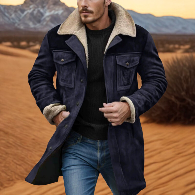 Vincenzo Herren Mantel Relaxed Fit Plüschkragen Schwarz - Norvielle