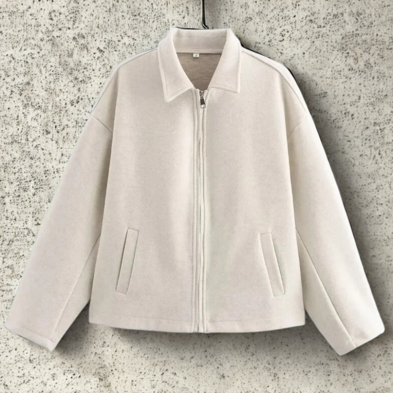 Damen Kurzjacke Boxy Fit Reißverschluss Spitzkragen
