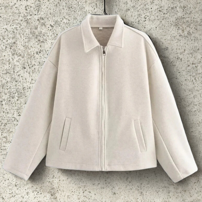 Damen Kurzjacke Boxy Fit Reißverschluss Spitzkragen