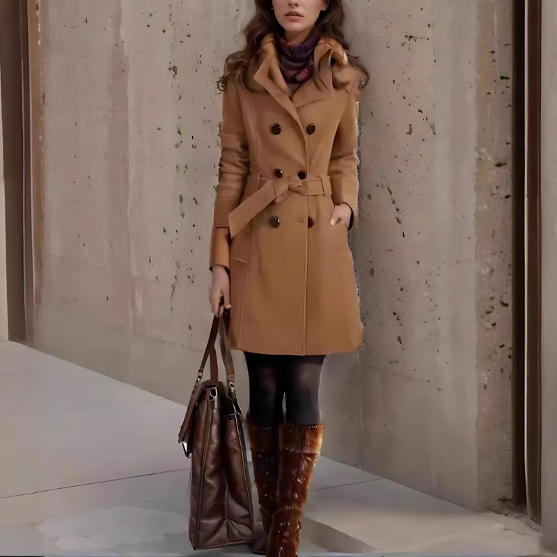 Damen Trenchcoat Tailliert Baumwolle Schwarz - Norvielle