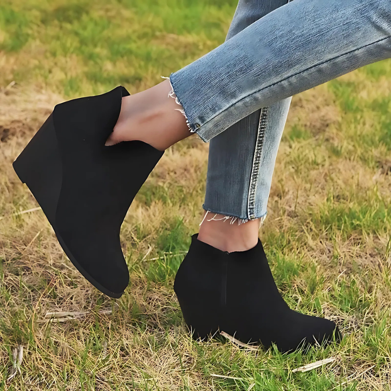Stiefeletten Damen Wildleder-Optik Keilabsatz Seitenreißverschluss