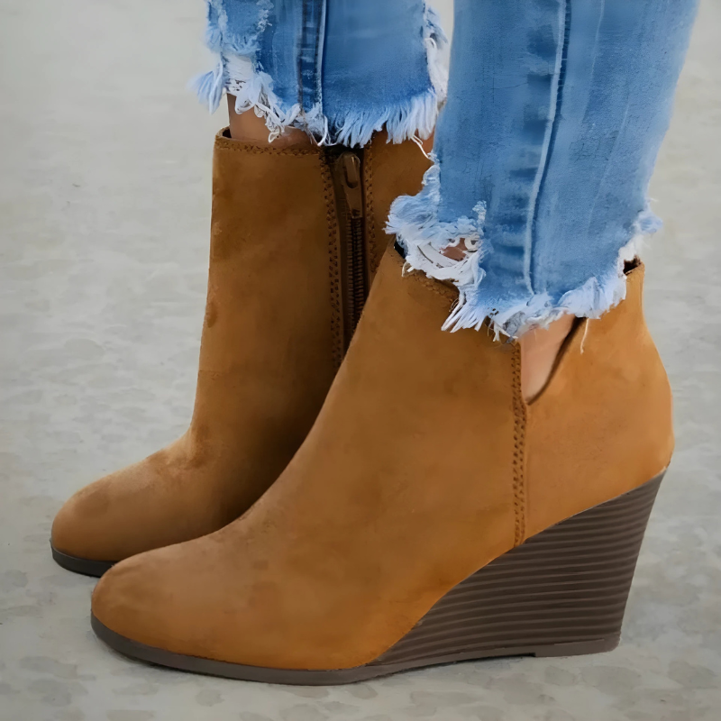 Stiefeletten Damen Wildleder-Optik Keilabsatz Seitenreißverschluss - Norvielle