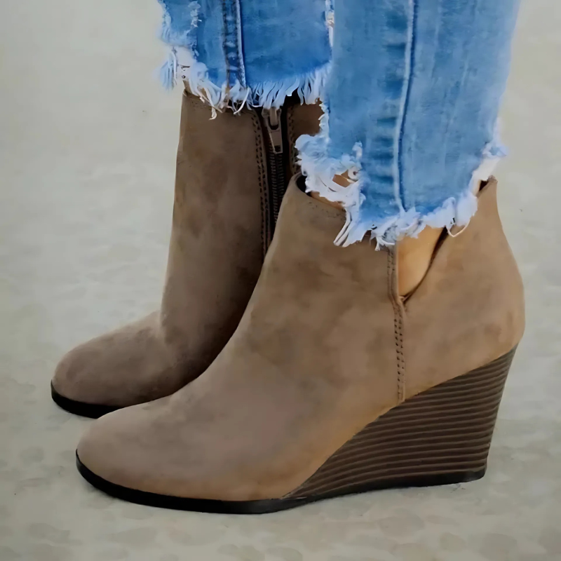 Stiefeletten Damen Wildleder-Optik Keilabsatz Seitenreißverschluss
