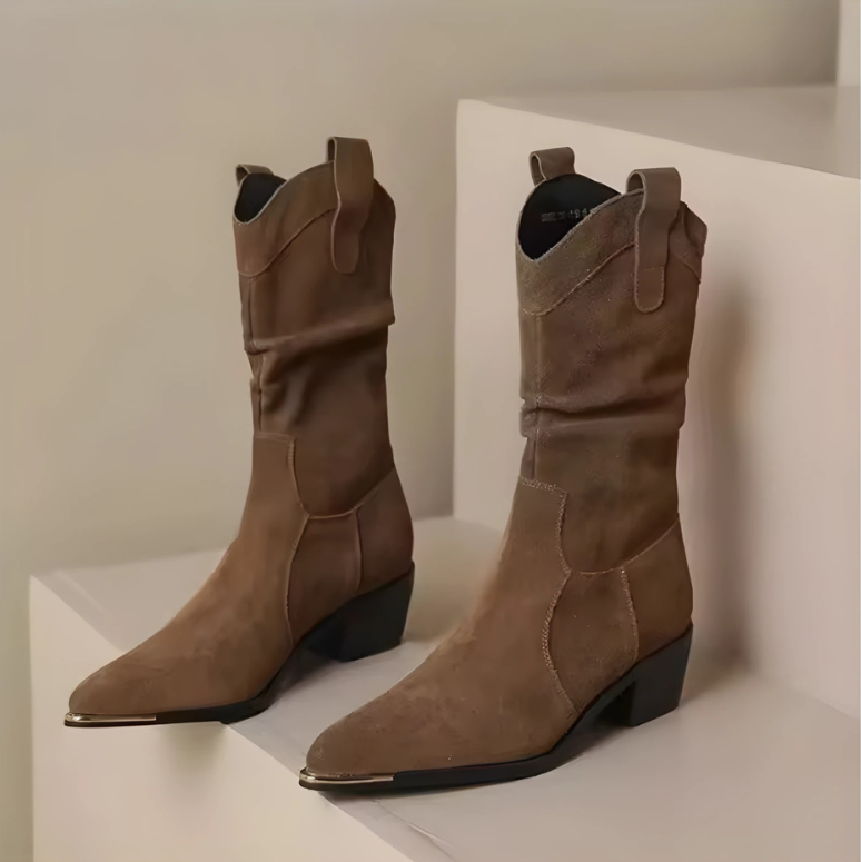 Damen Stiefel Wildlederoptik Oberschenkelhoch Spitz Metallkappe