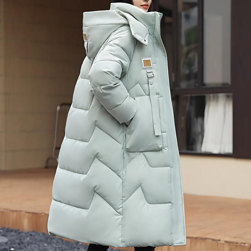 Damen Winter Trenchcoat Lang Gepolstert mit Kapuze